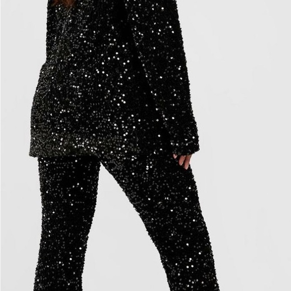 Black Velvet Sequin Flare pants - Picture 3 of 8